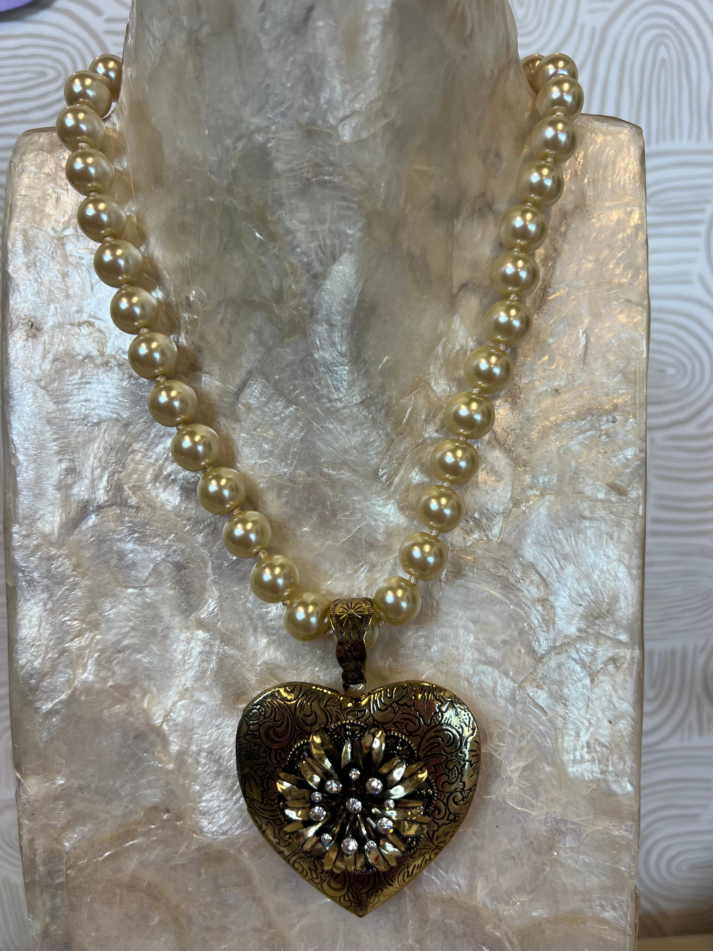 JEWELRY SALE Gold Heart Locket On Pearl Necklace on Simply Obsessed
