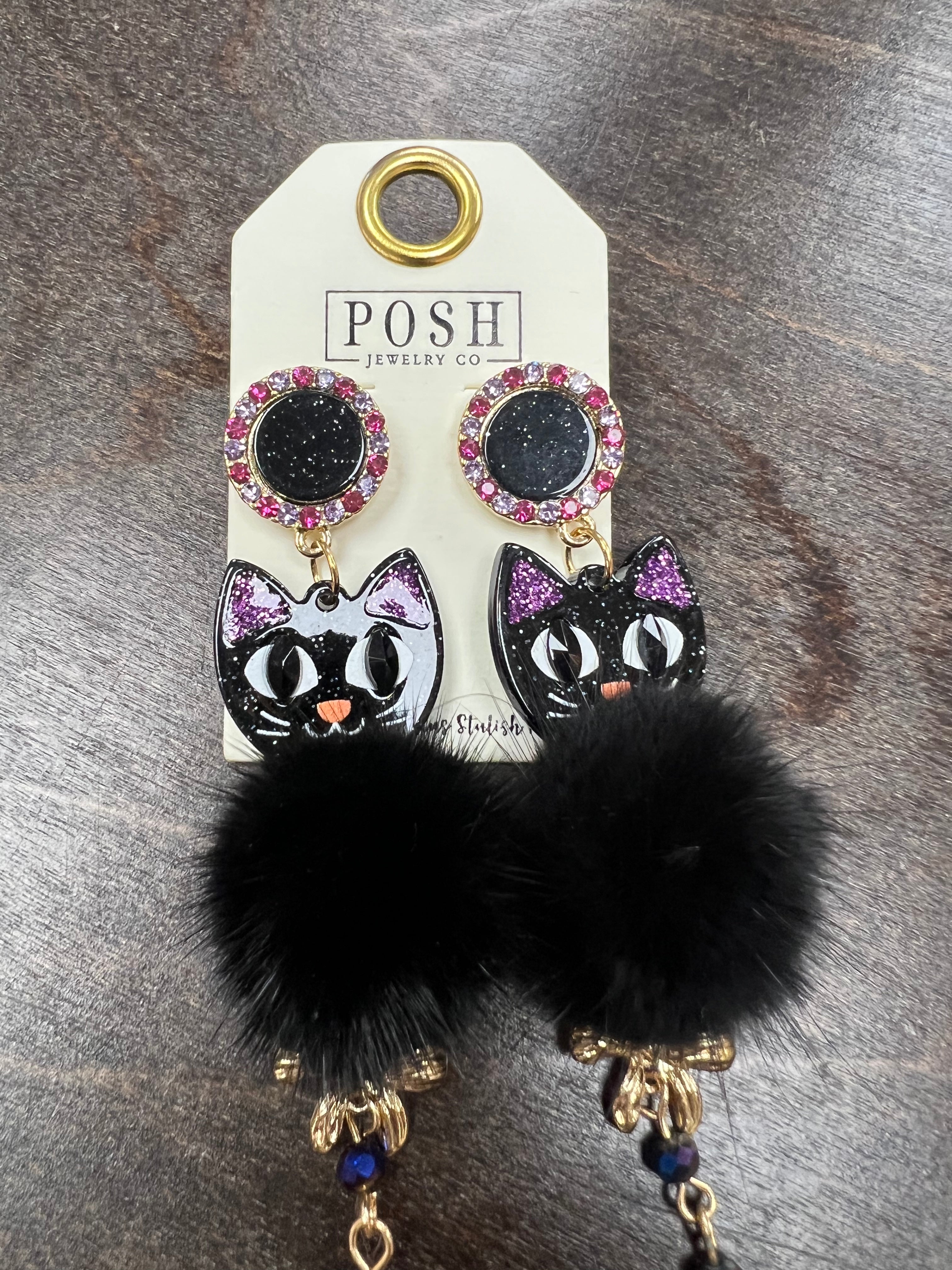 PINK PANACHE Pom Pom Cat Earrings on Simply Obsessed