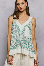 POL Floral V-Neck Tank with Front Pocket on Simply Obsessed