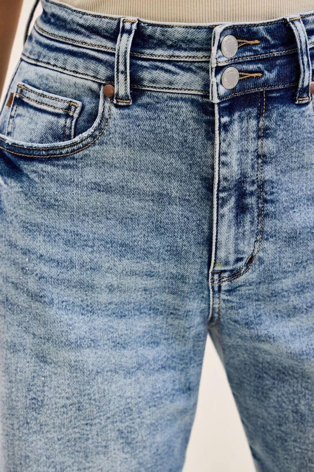 JUDY BLUE Full Size High Waist Marlow Arc Leg Jeans with Double Waistband Plus Size on Simply Obsessed