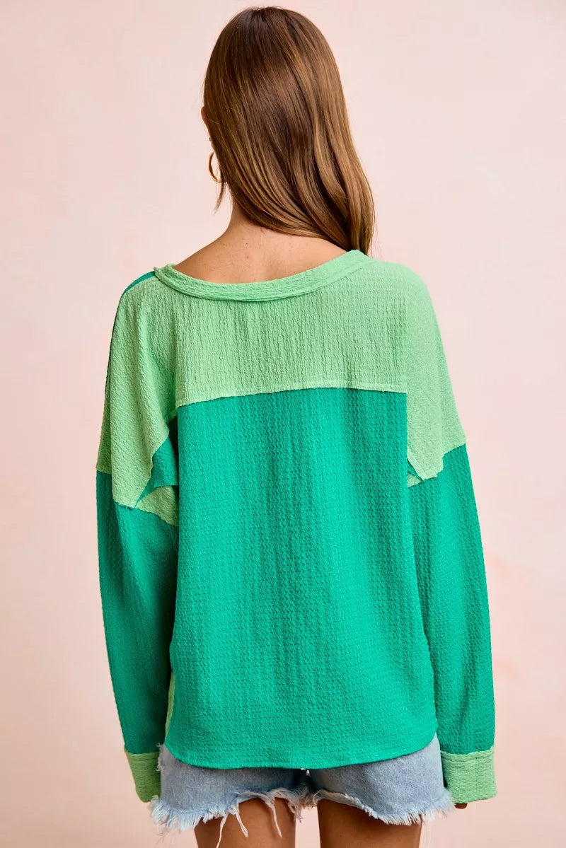 BIBI Textured Jersey Color Block Top With Cut Edge on Simply Obsessed