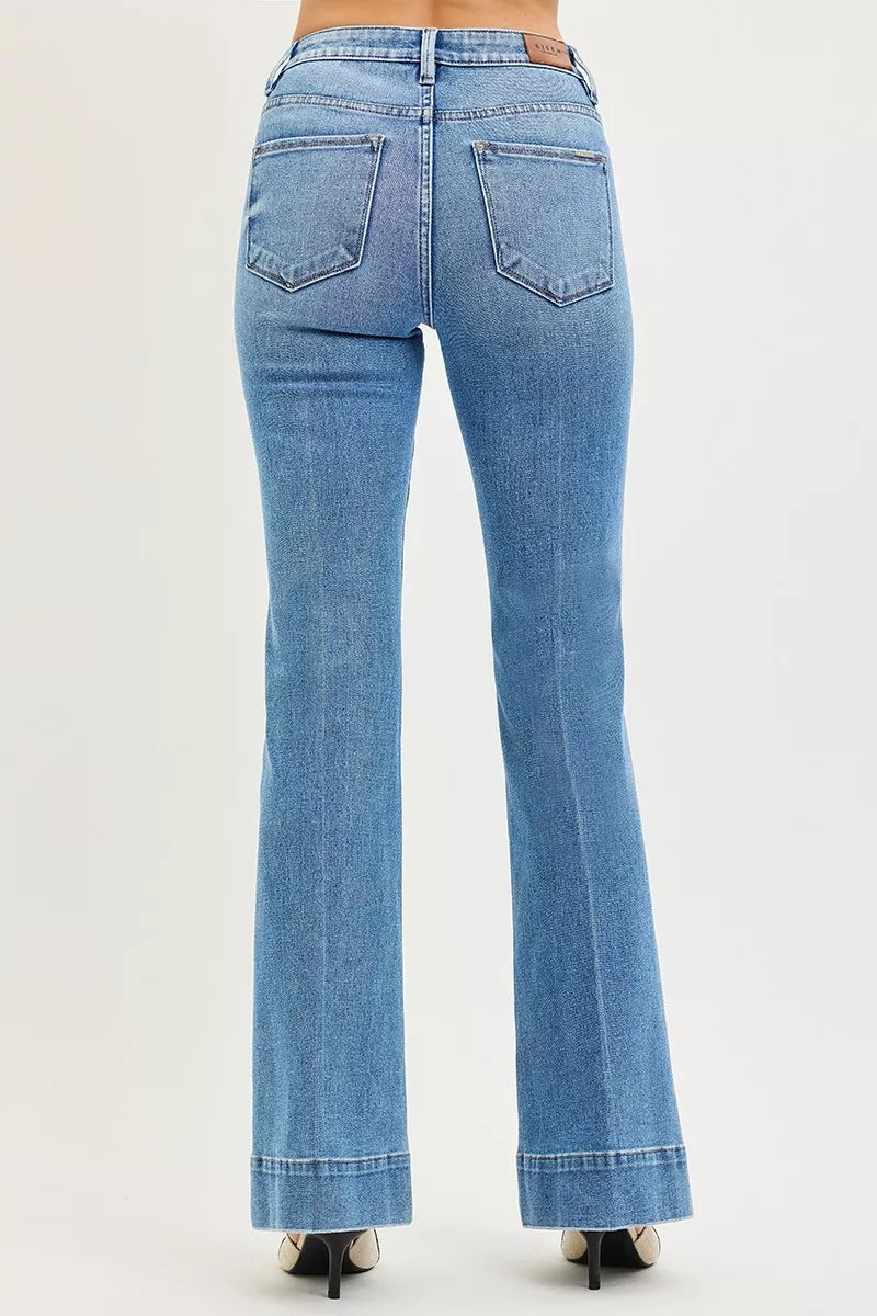 RISEN Tummy Control 4 Way Stretch Mid Rise Flare Jeans on Simply Obsessed
