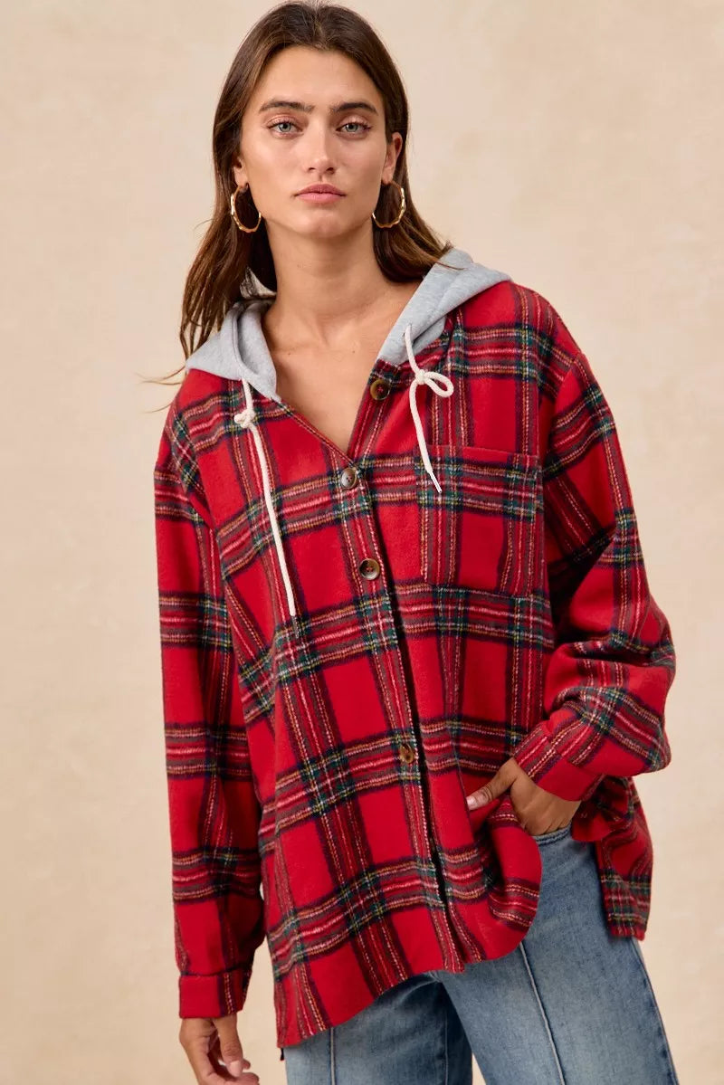 BIBI Brushed Plaid Hooded Jacket on Simply Obsessed