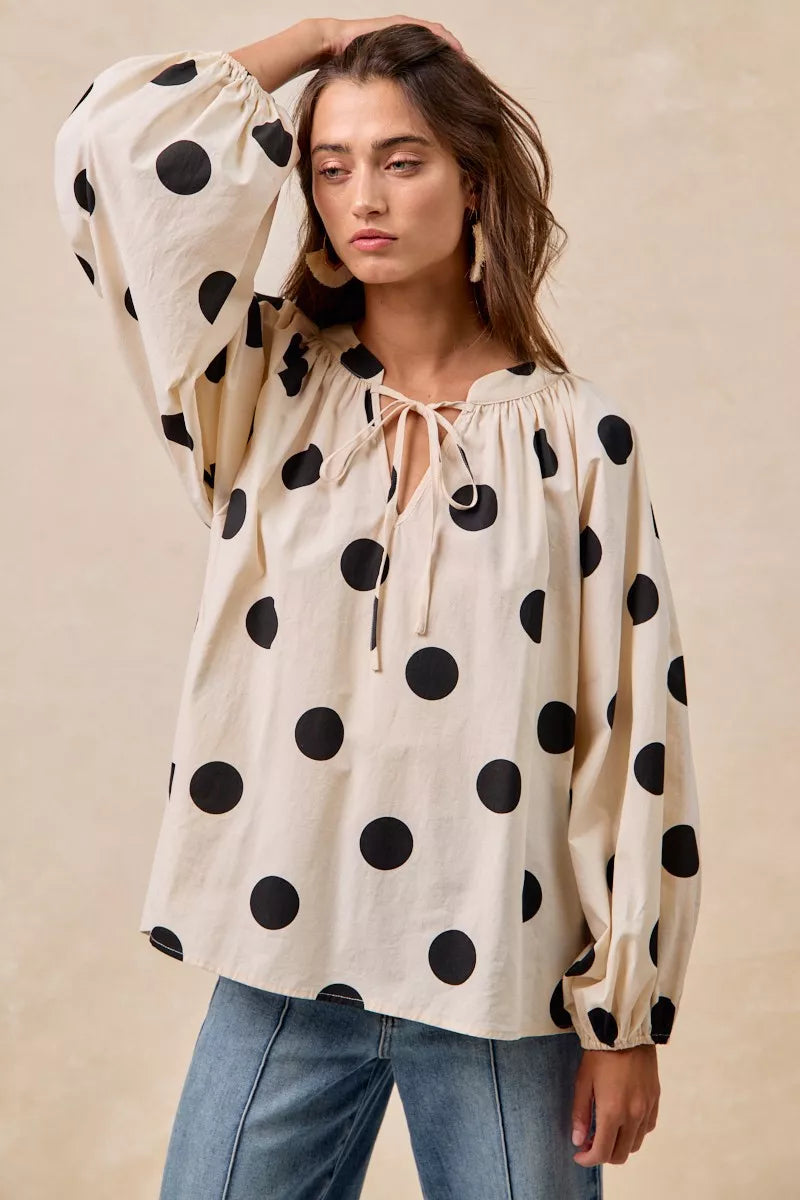 BIBI Polka Dot Exaggerated Balloon Sleeves Blouse on Simply Obsessed