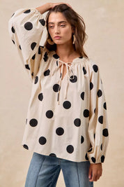 BIBI Polka Dot Exaggerated Balloon Sleeves Blouse on Simply Obsessed