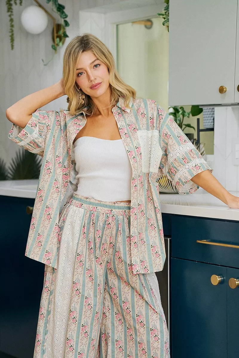 BIBI Eyelet Lace And Floral Mix And Match Shirt Top on Simply Obsessed