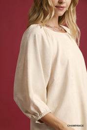 Umgee Satin Jacquard Balloon Sleeve Blouse on Simply Obsessed