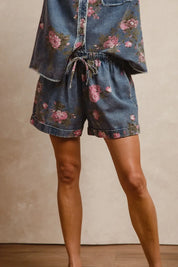 BiBi Floral Printed Denim Short Pants With Pocket on Simply Obsessed