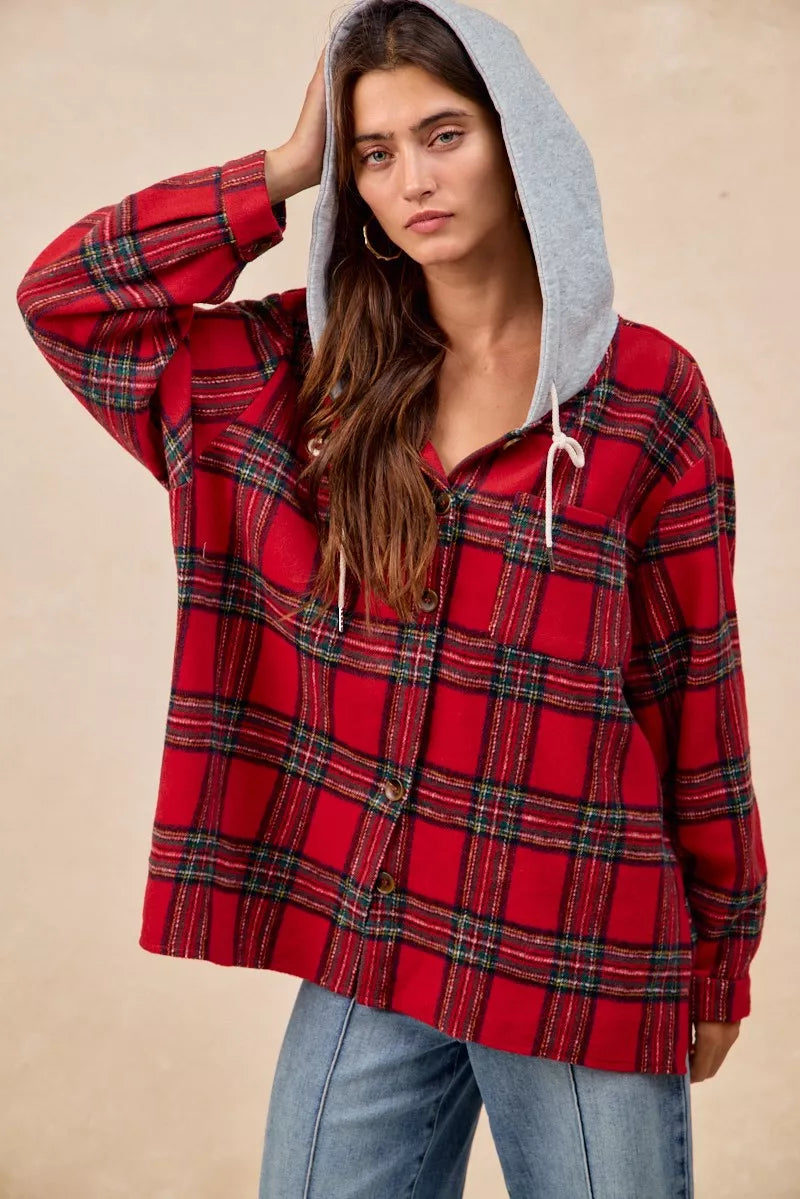 BIBI Brushed Plaid Hooded Jacket on Simply Obsessed