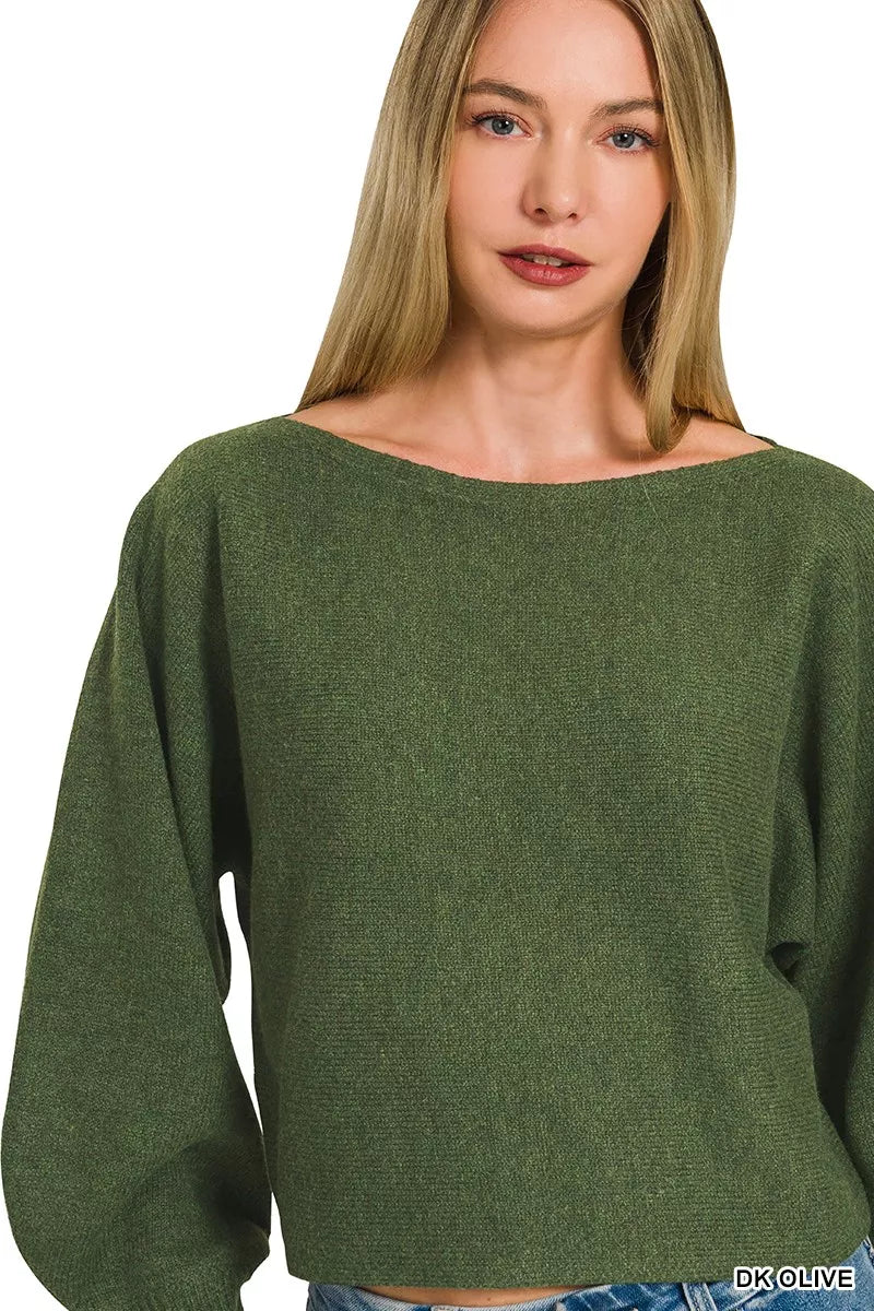 ZENANA Boat Neck Balloon Sleeve Sweater on Simply Obsessed