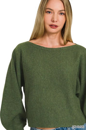 ZENANA Boat Neck Balloon Sleeve Sweater on Simply Obsessed