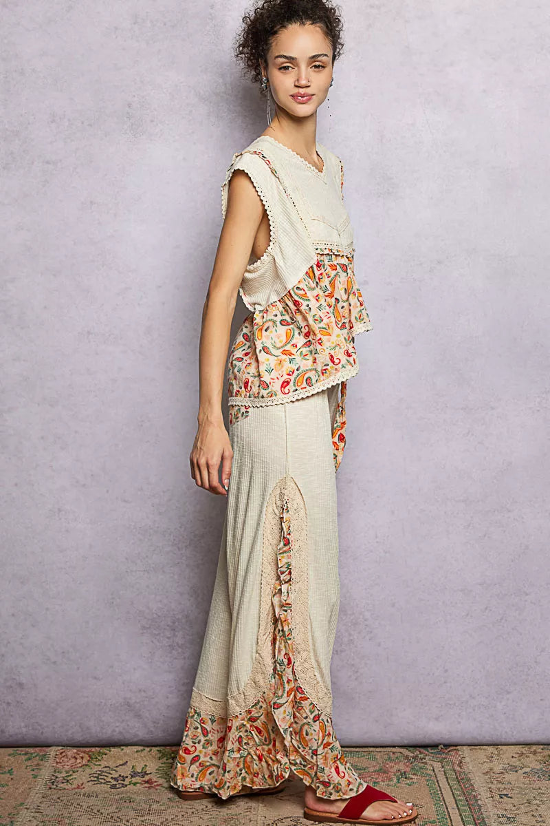 POL Lace Detail Floral Cropped Ruffled Top on Simply Obsessed