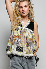 POL Floral V-Neck Sheer Tank with Lace Trim on Simply Obsessed