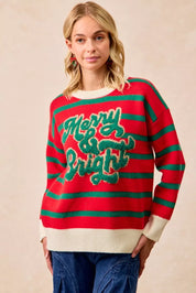 BIBI Christmas Theme Stripe Knit Top on Simply Obsessed
