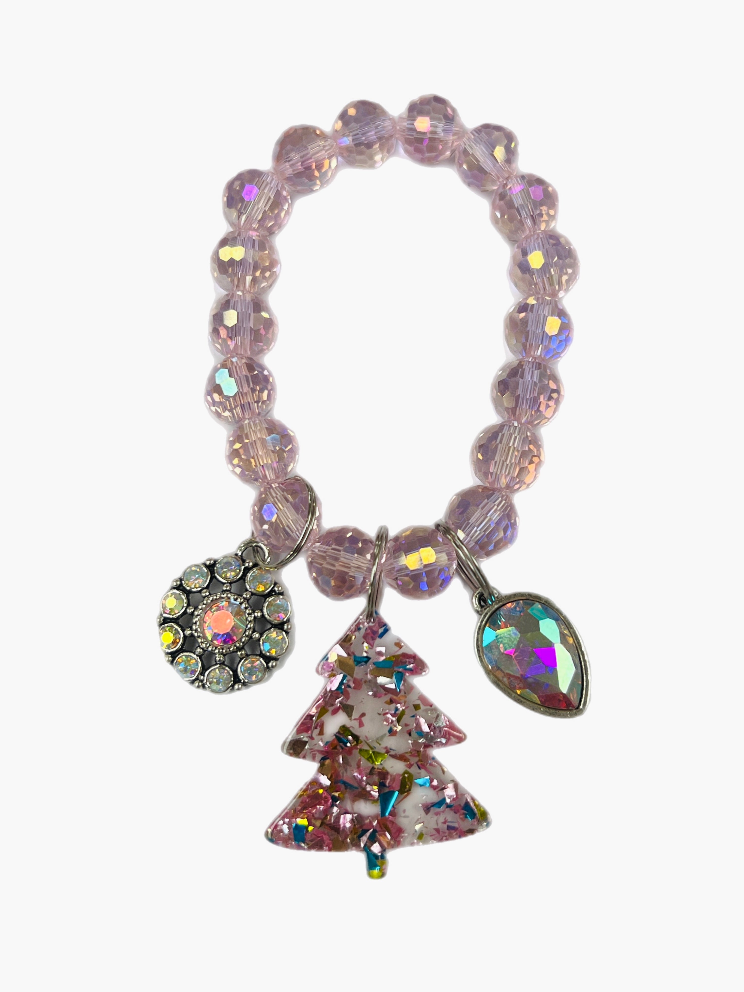 ATG Pink Crystal Tree Triple Charm Stretch Bracelets