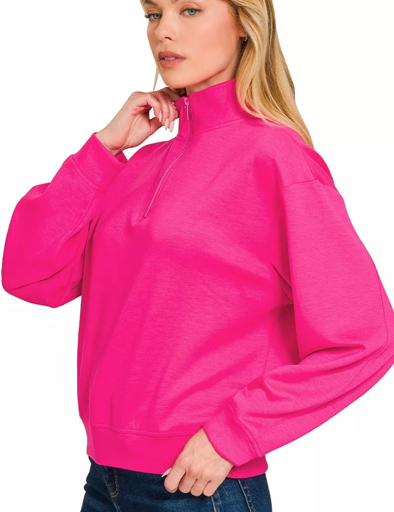 Zenana Scuba Half Zip Pullover Sweatshirt on Simply Obsessed