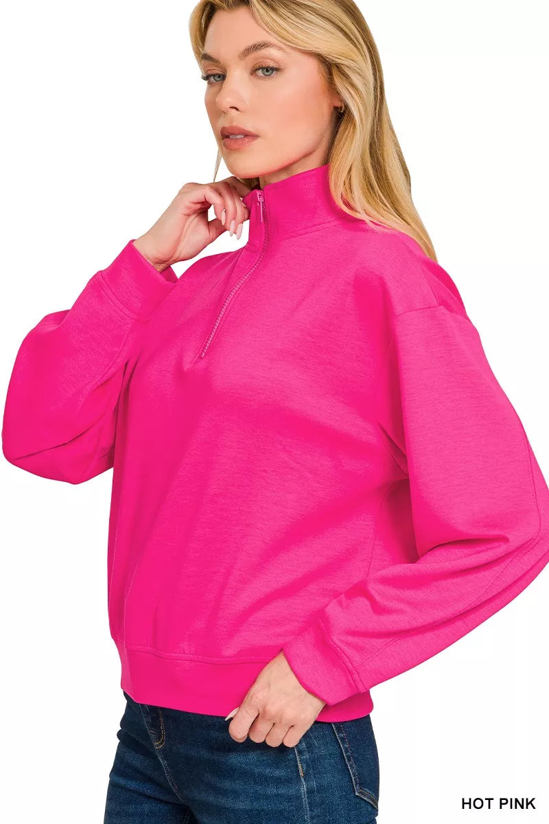 Zenana Scuba Half Zip Pullover Sweatshirt on Simply Obsessed
