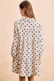 BIBI Polka Dot Corduroy Collared V Neck Dress on Simply Obsessed