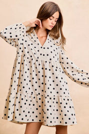 BIBI Polka Dot Corduroy Collared V Neck Dress on Simply Obsessed