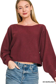ZENANA Boat Neck Balloon Sleeve Sweater on Simply Obsessed
