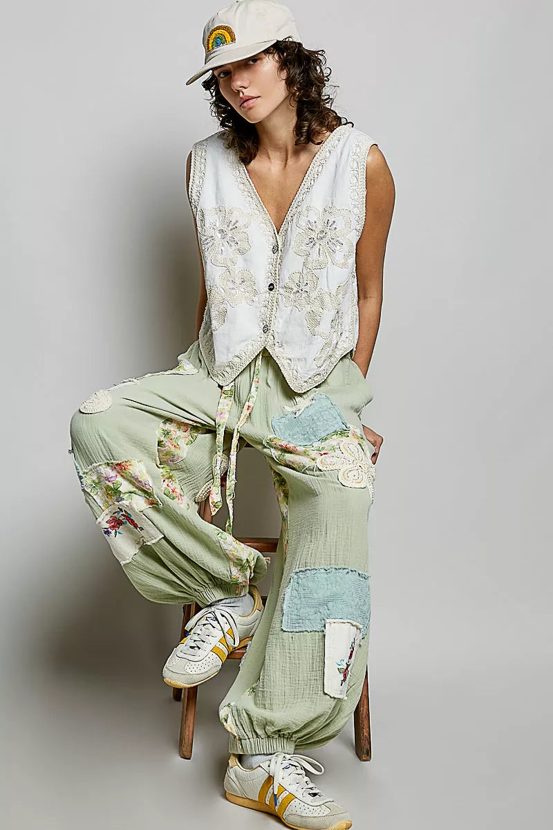 POL Embroidered Floral V-Neck Button Down Crochet Vest on Simply Obsessed