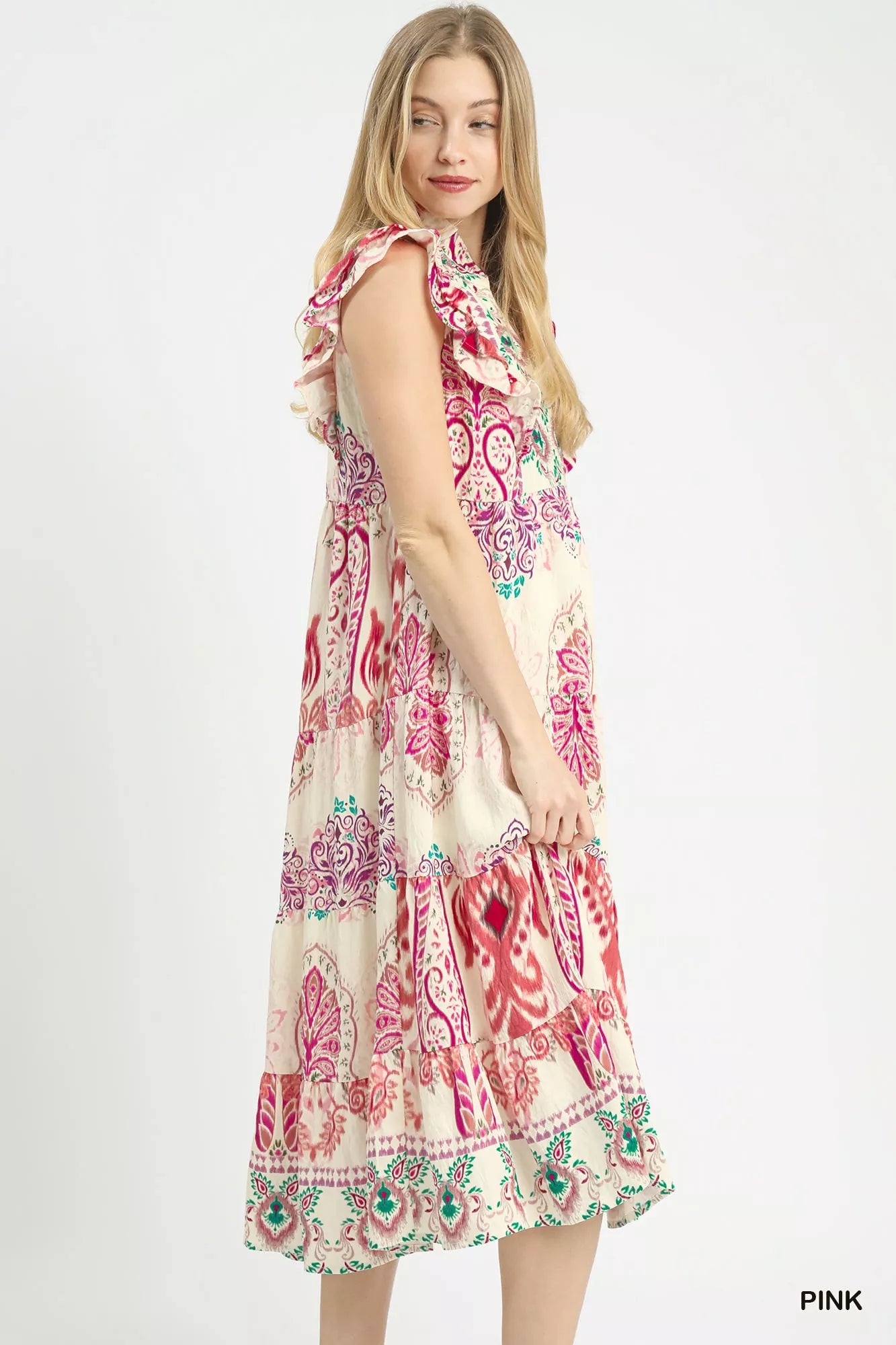 UMGEE Boho Boarder Print Ruffle Midi Dress on Simply Obsessed