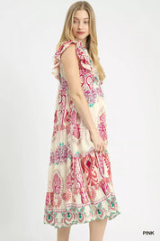 UMGEE Boho Boarder Print Ruffle Midi Dress on Simply Obsessed