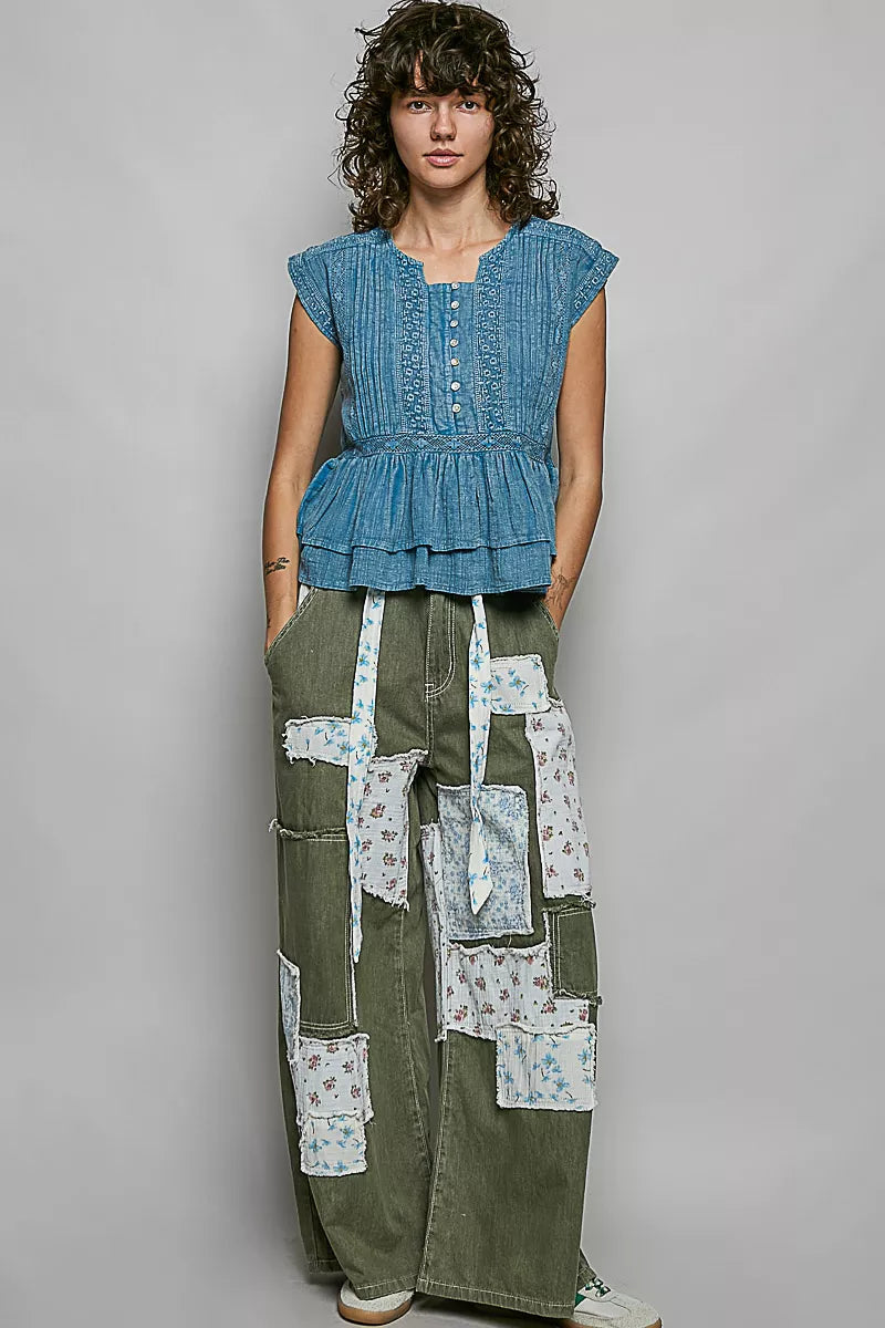 POL Eyelet Embroidery Pintuck Sleeveless Cotton Blouse on Simply Obsessed
