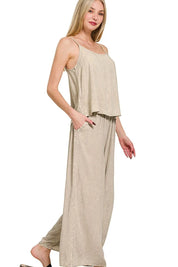 ZENANA Woven Acid Crinkle Washed Cami & Pants 2 Piece Set on Simply Obsessed