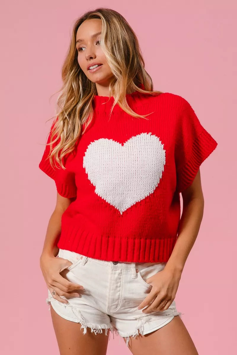 BIBI Rib Banded Heart Pattern Valentines Sweater on Simply Obsessed