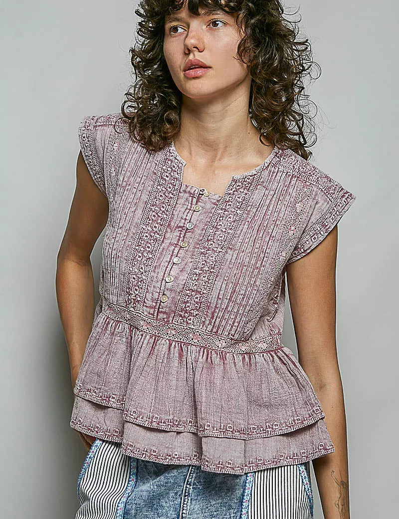 POL Eyelet Embroidery Pintuck Sleeveless Cotton Blouse on Simply Obsessed