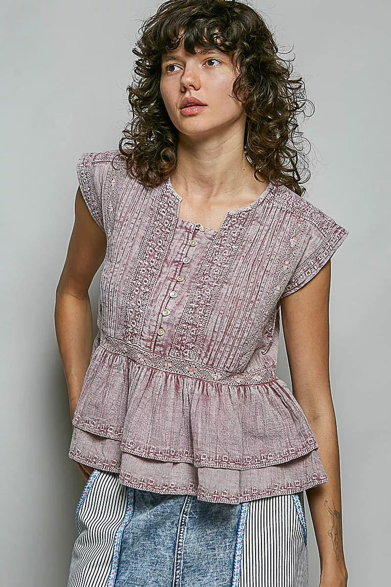POL Eyelet Embroidery Pintuck Sleeveless Cotton Blouse on Simply Obsessed