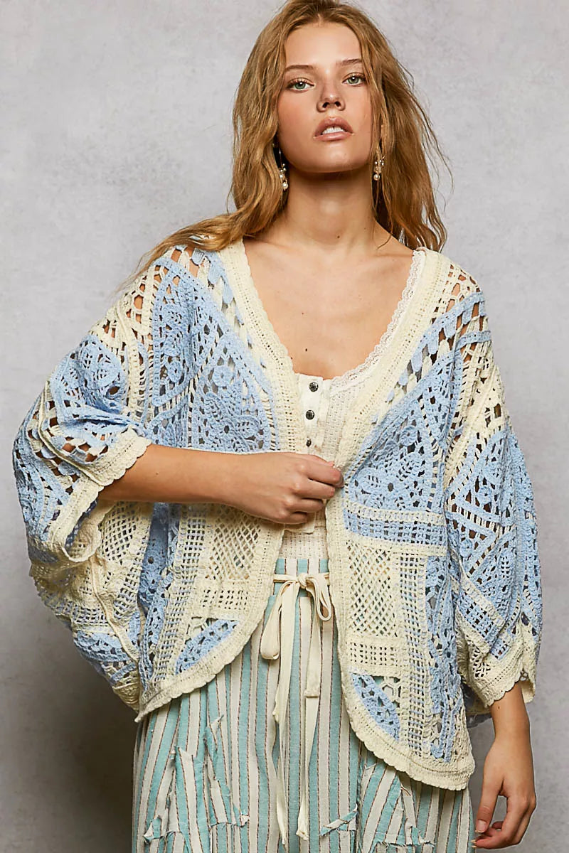 POL Open Front Crochet Cardigan with Scalloped Edge on Simply Obsessed
