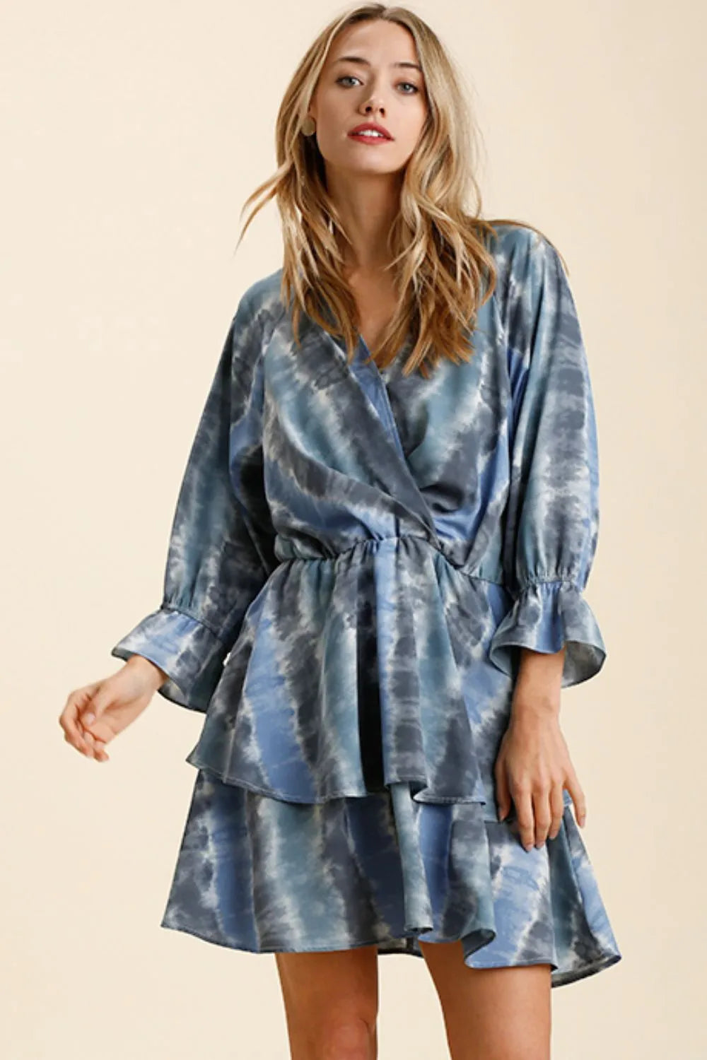 Umgee Tie Dye Ruffled Layered Dress with Elastic Waistband on Simply Obsessed