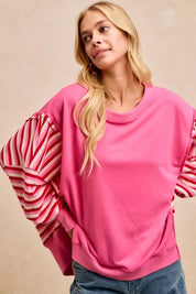 BIBI French Terry Stripe Combo Sweatshirt with Open Seam on Simply Obsessed