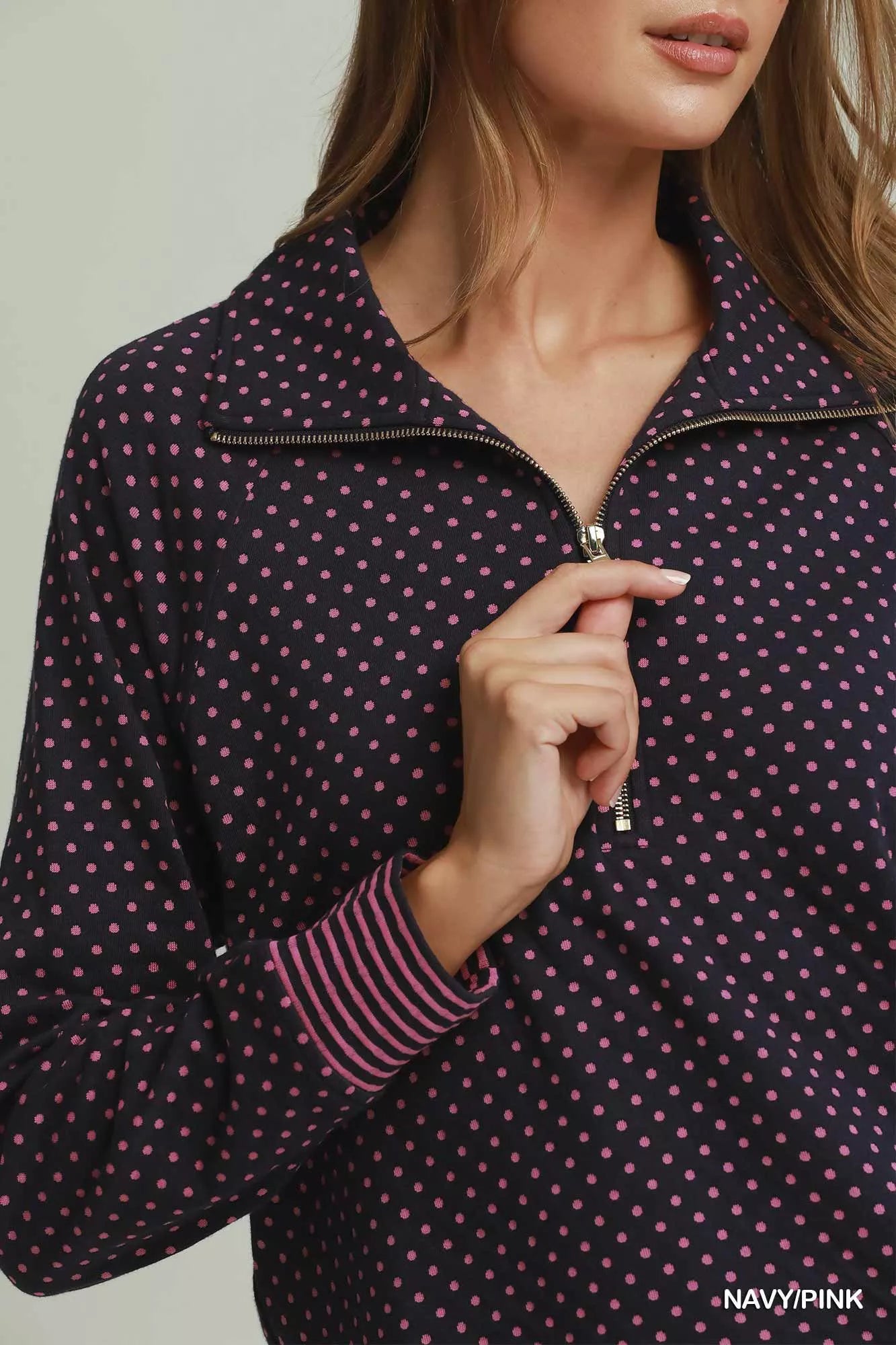 UMGEE Polka Dot Half Zip Sweatshirt on Simply Obsessed