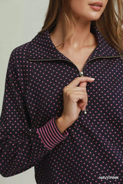 UMGEE Polka Dot Half Zip Sweatshirt on Simply Obsessed