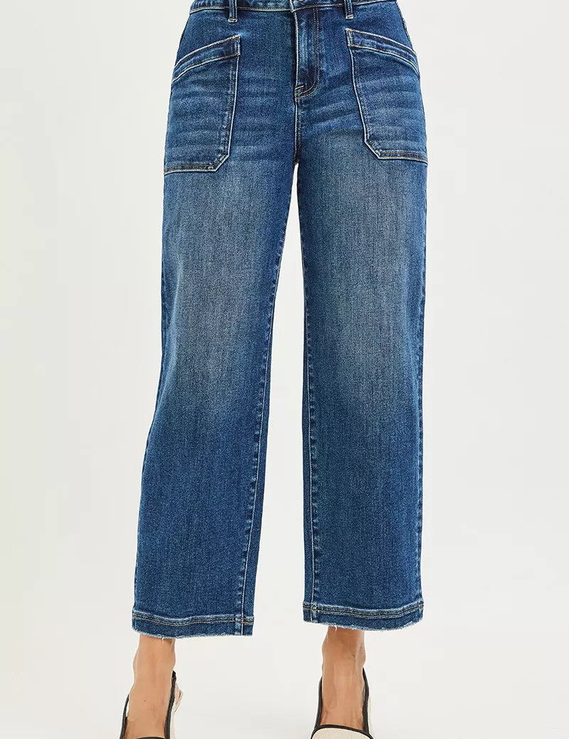RISEN Slouchy Cropped Baggy Jeans with Front Patch Pocket on Simply Obsessed