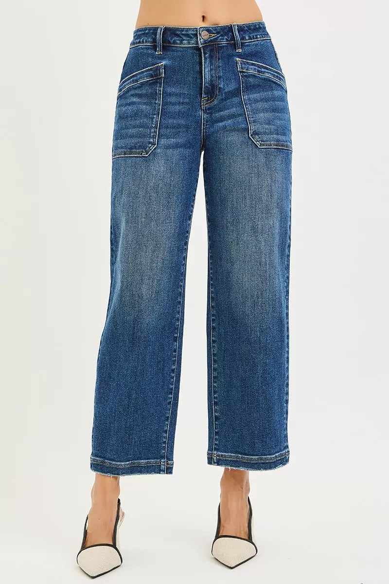 RISEN Slouchy Cropped Baggy Jeans with Front Patch Pocket on Simply Obsessed