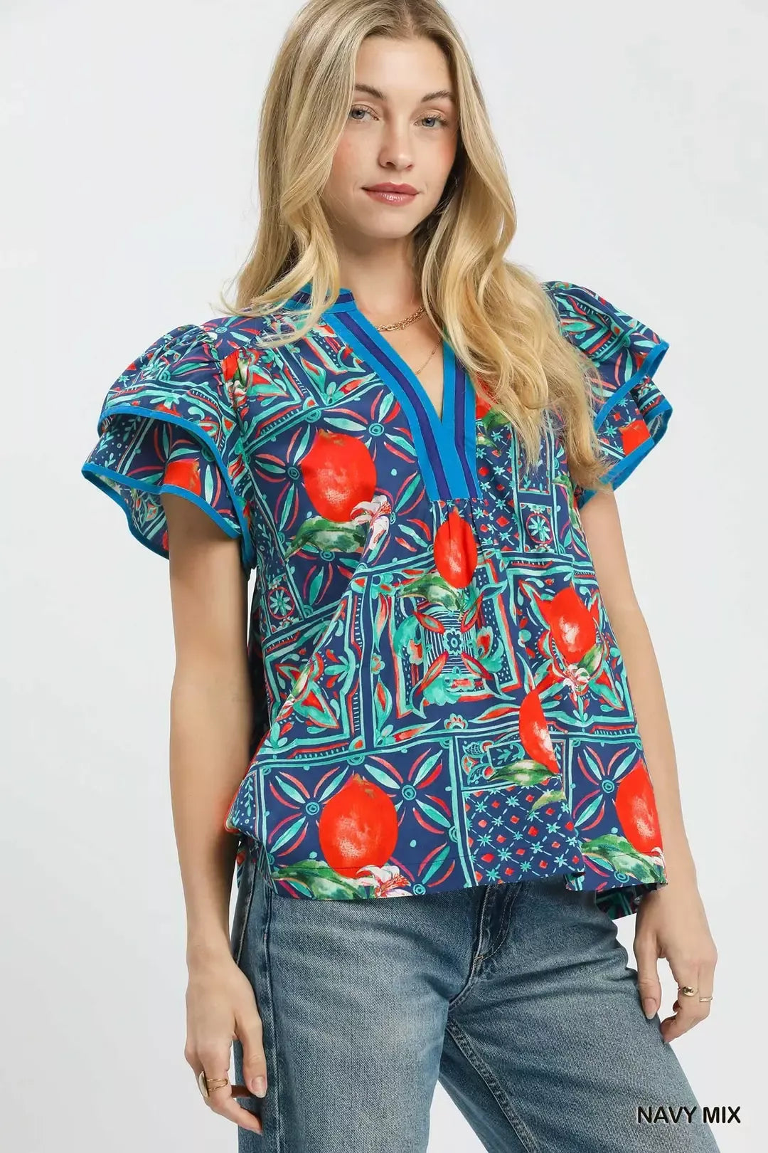 UMGEE Abstract Print Flutter Sleeve Blouse on Simply Obsessed