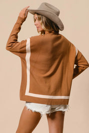 BiBi Mock Neck Sweater with Leopard Pocket on Simply Obsessed