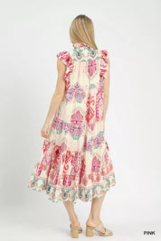 UMGEE Boho Boarder Print Ruffle Midi Dress on Simply Obsessed