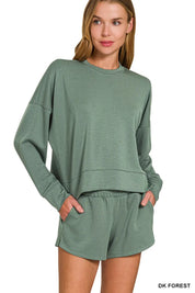 ZENANA Scuba Long Sleeve Sweatshirts & Shorts Set on Simply Obsessed