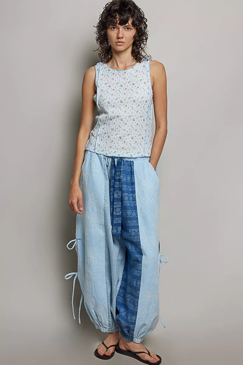 POL Seam detail Floral Round Neck Ribbed Tank on Simply Obsessed