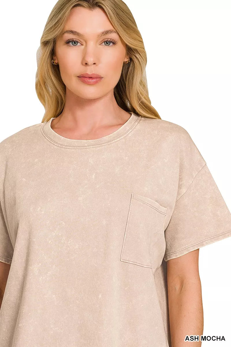ZENANA French Terry Acid Washed Relaxed Top & Short Set on Simply Obsessed