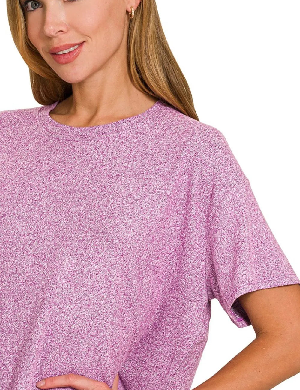 Zenana Soft Melange Short Sleeve Tee & Long Pants Set on Simply Obsessed