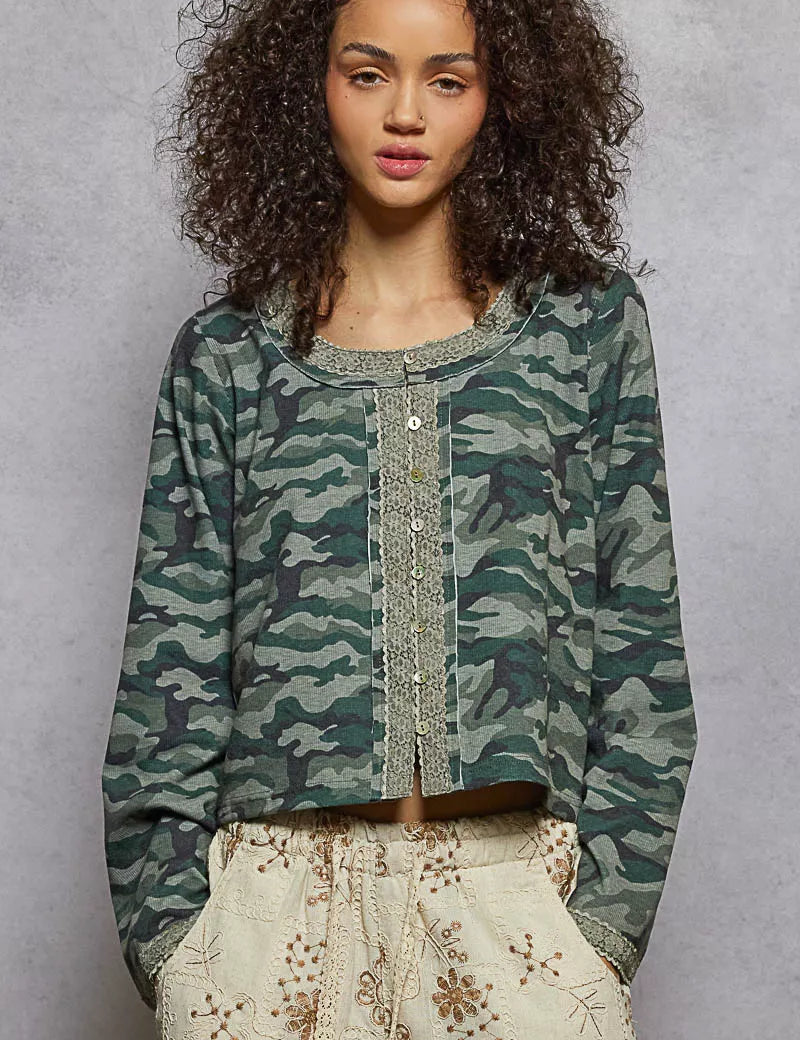 POL Camouflage Print Long Sleeve Top on Simply Obsessed