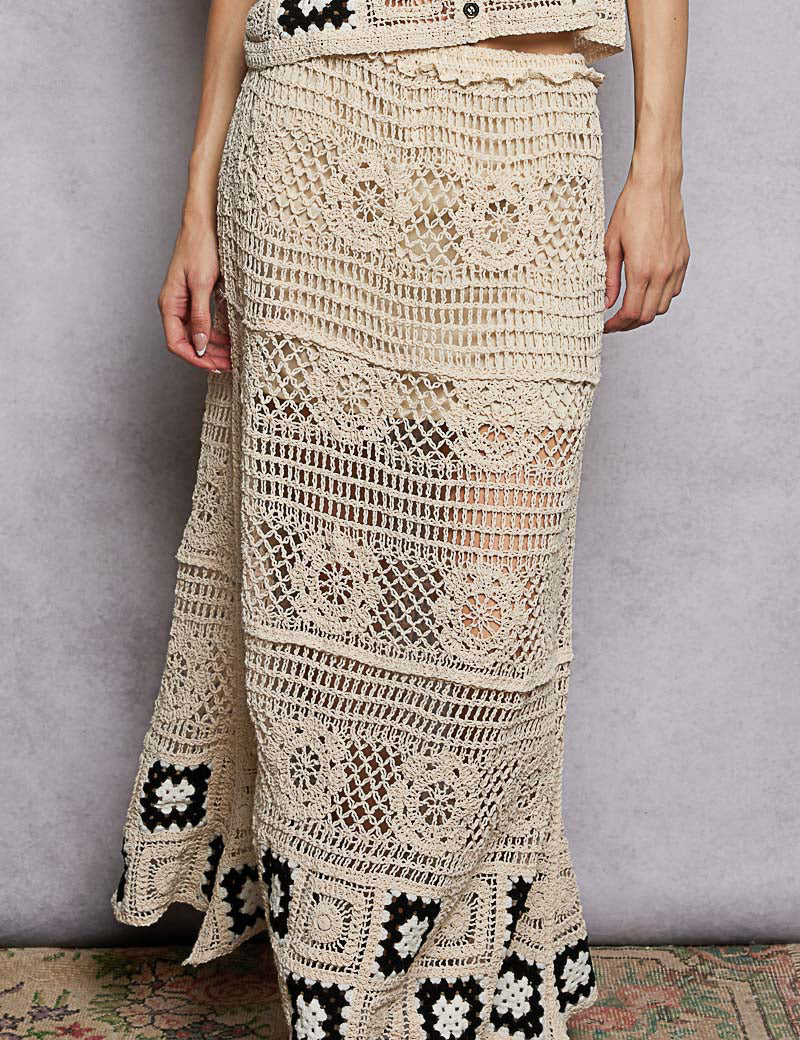 POL Floral Crochet Ruffled Waistband Maxi Skirt with Granny Square Weave **Debut SALE** on Simply Obsessed