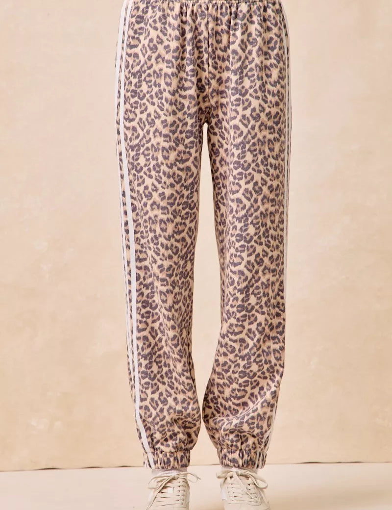 BIBI Side Lines Leopard Track Pants on Simply Obsessed