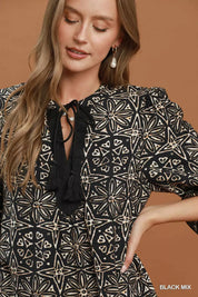 UMGEE Mix Geometric Print V-Neck Tassel Detail Tunic Dress **FALL DEBUT SALE** on Simply Obsessed